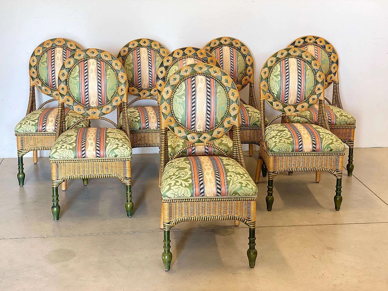 8 Wicker chairs, 1980s 1