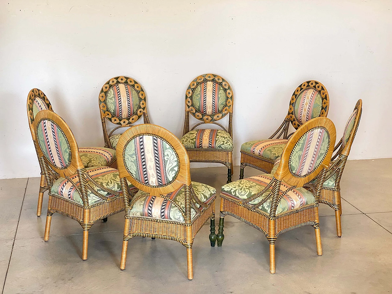 8 Wicker chairs, 1980s 3