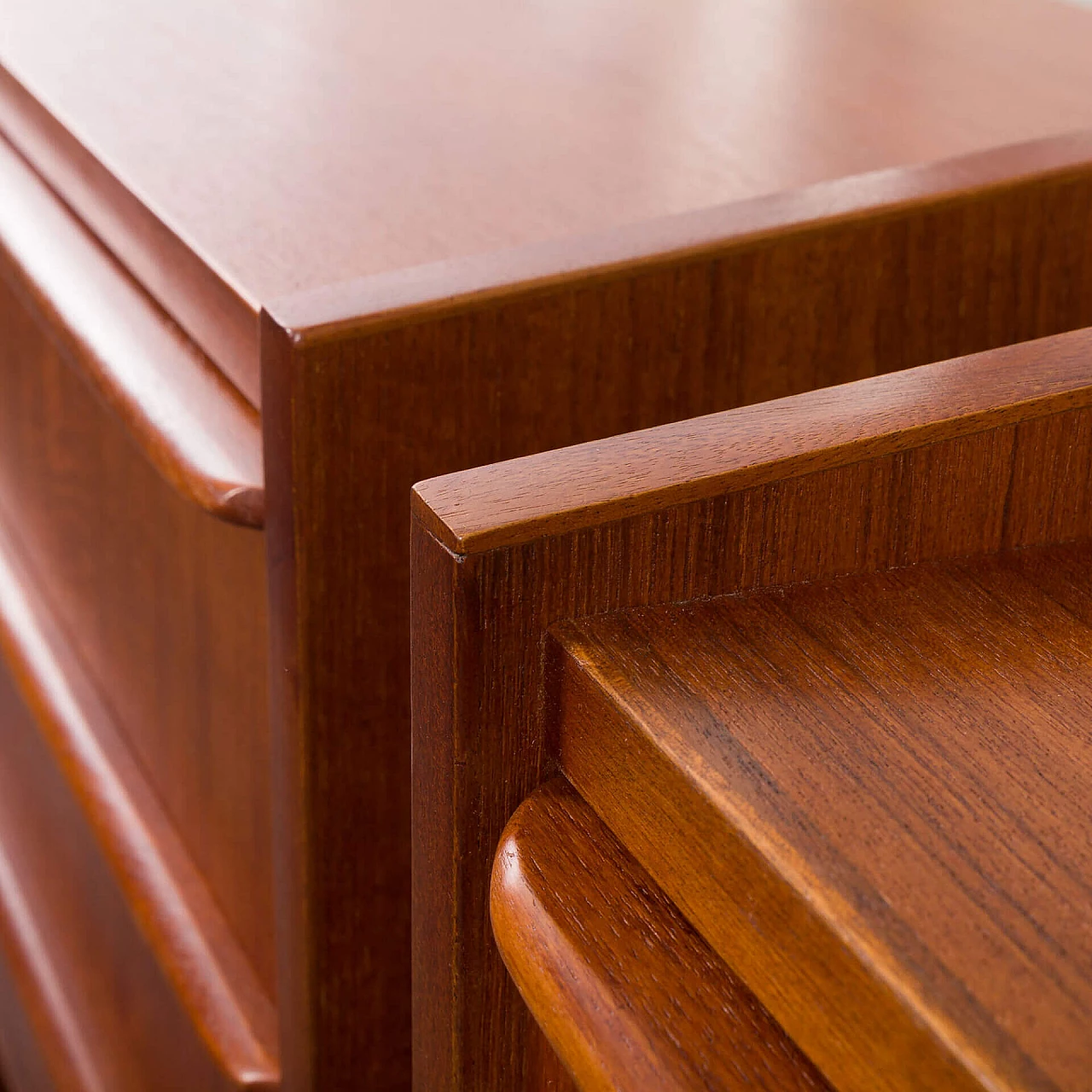 Pair of Danish teak veneer bedside tables with three drawers, 1960s 10