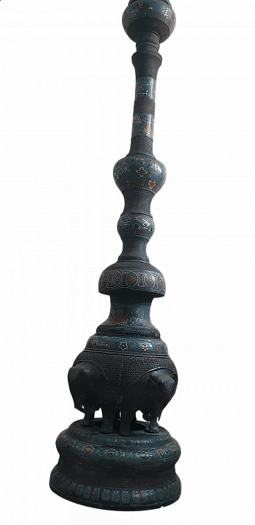 Inlaid and enamelled brass candlestick, 19th century
