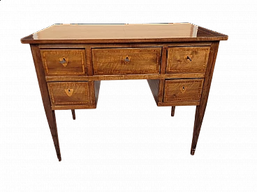 Walnut centre desk with maple fillets in Louis XVI style, early 20th century