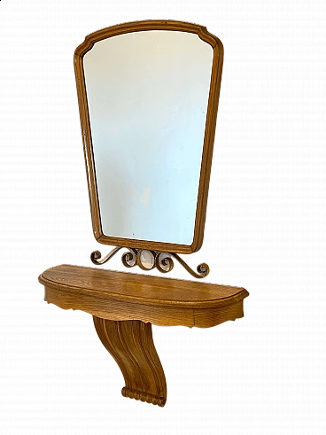 Consolle in rovere con specchio in stile Paolo Buffa, anni '40