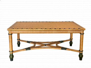 Wicker table with green details, 1980s