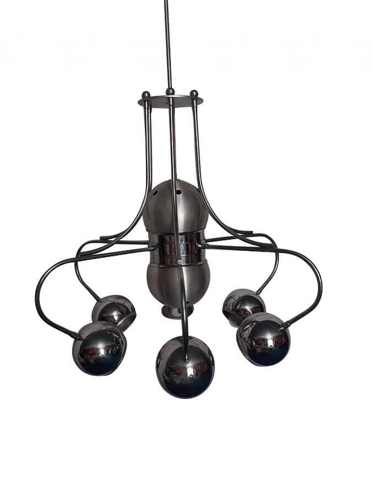 Lampadario a sei luci in metallo nello stile di Reggiani, anni '60 8