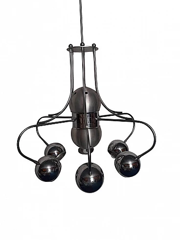 Lampadario a sei luci in metallo nello stile di Reggiani, anni '60