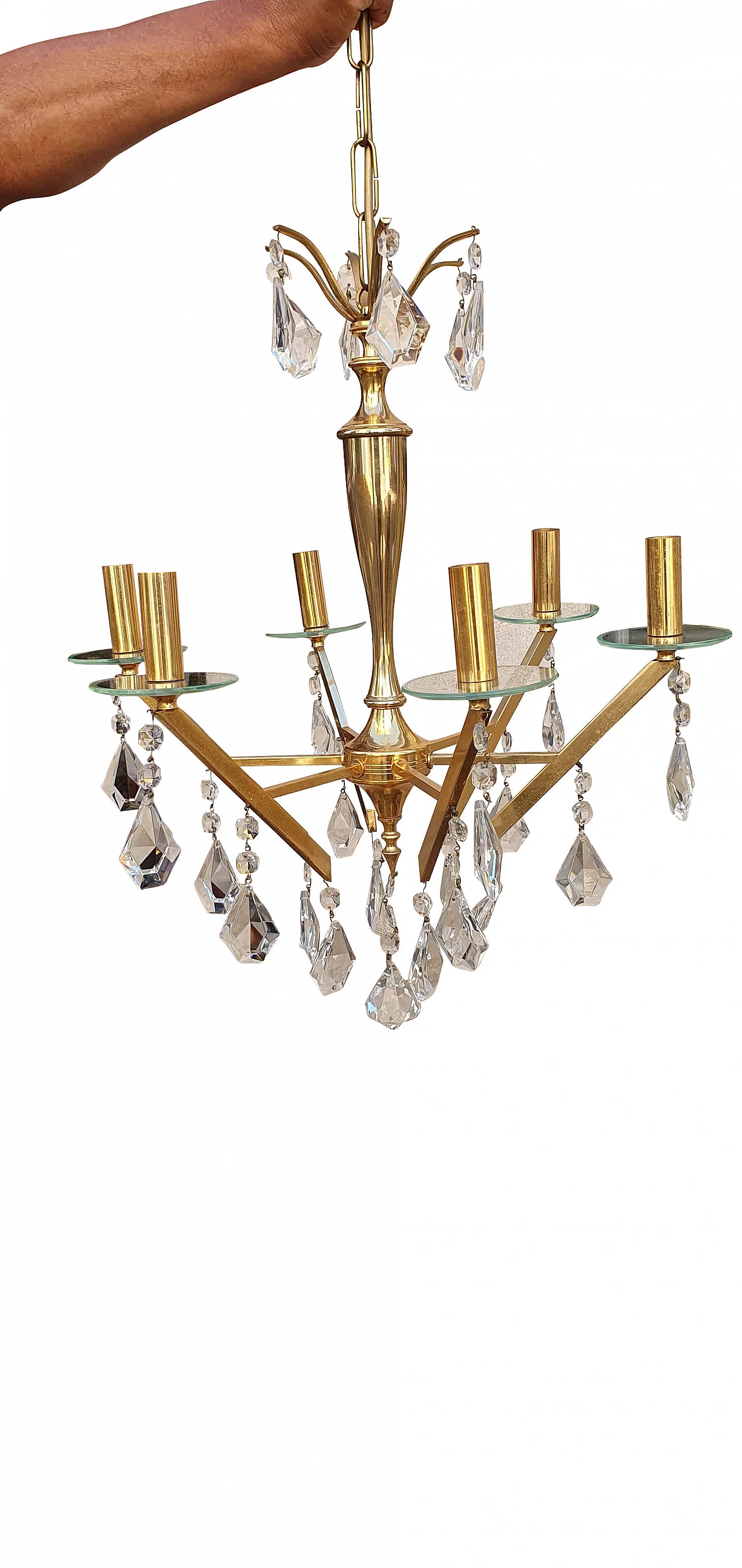 Chandelier in brass and glass, 1960s 10