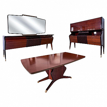 Sideboard with mirror, dining table and bar cabinet by Osvaldo Borsani, 1950s