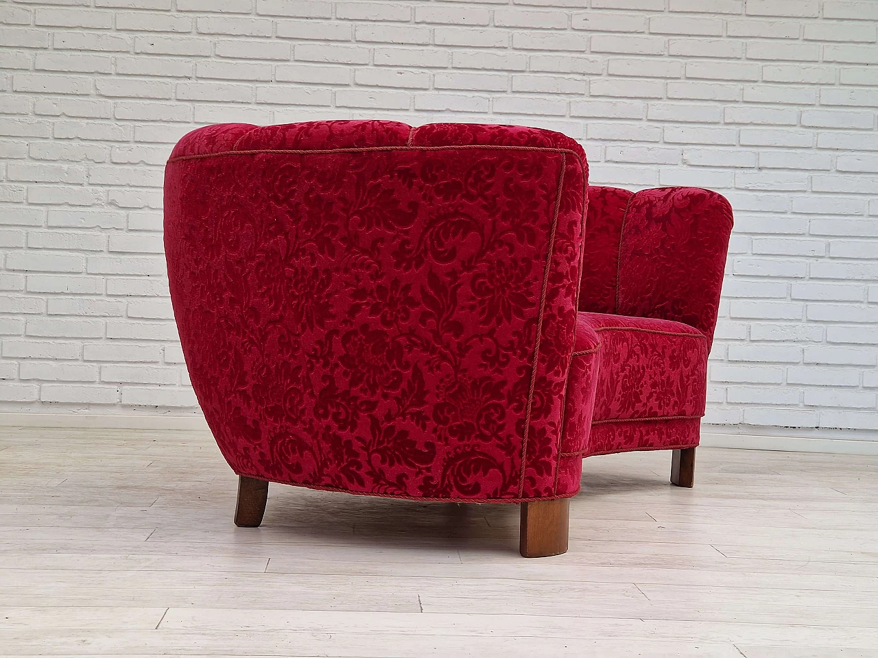 Danish three-seater Banana sofa in cherry-coloured fabric, 1960s 5