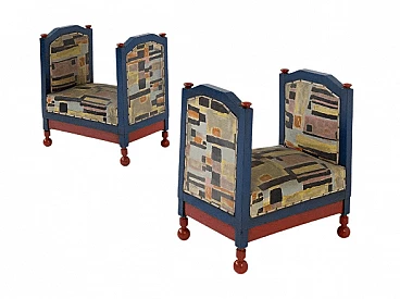 Pair of wood and fabric stools attributed to Luigi Colombo Fillia, 1920s