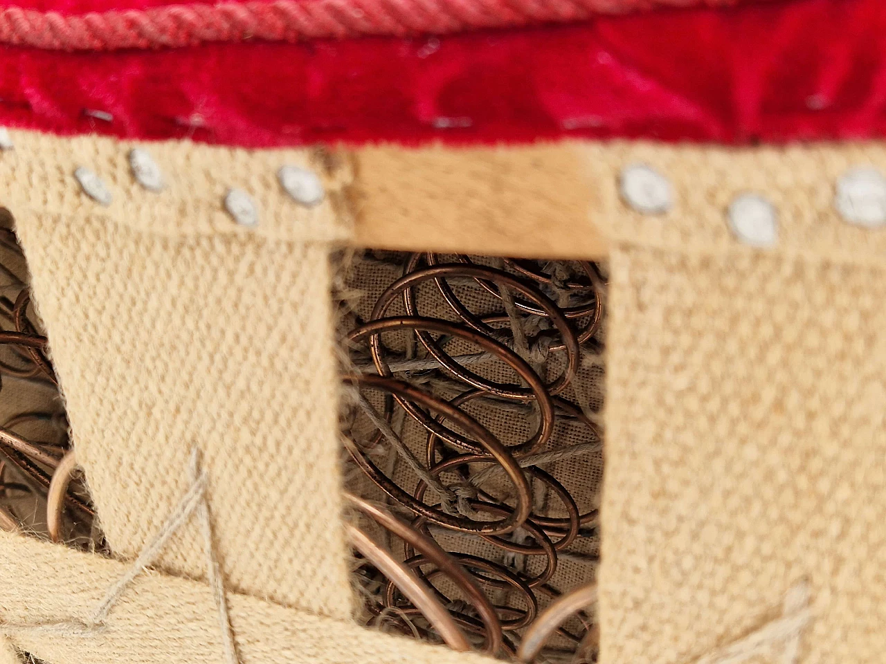 Danish three-seater Banana sofa in cherry-coloured fabric, 1960s 15