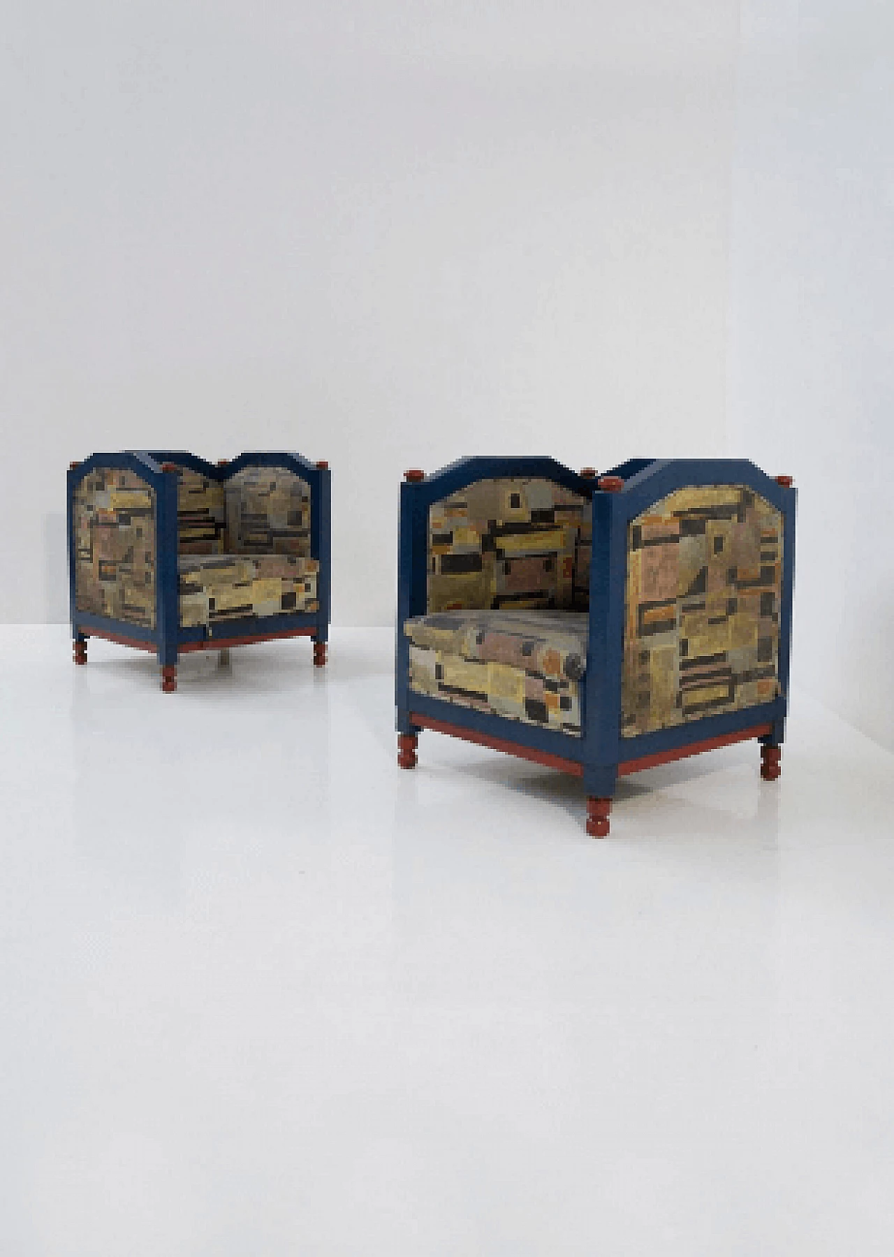 Coppia di poltrone in legno e tessuto attribuite a Luigi Colombo Fillia, anni '20 1