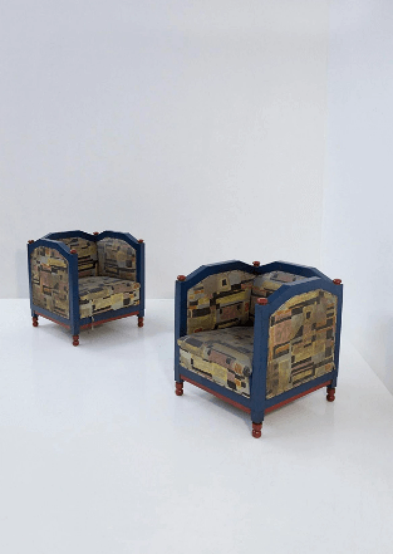 Pair of wood and fabric armchairs attributed to Luigi Colombo Fillia, 1920s 4