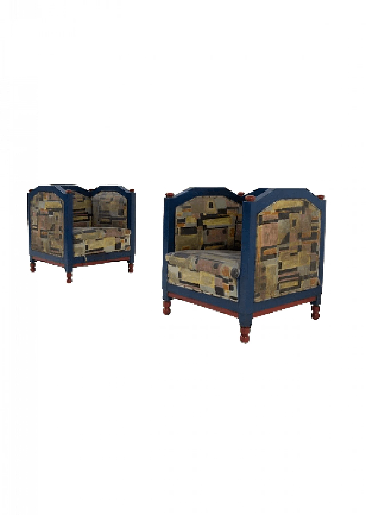 Pair of wood and fabric armchairs attributed to Luigi Colombo Fillia, 1920s 11