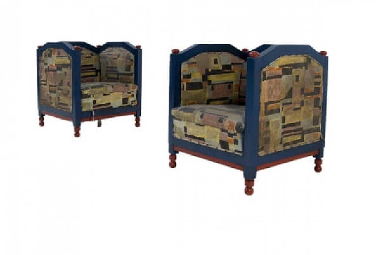 Pair of wood and fabric armchairs attributed to Luigi Colombo Fillia, 1920s 12