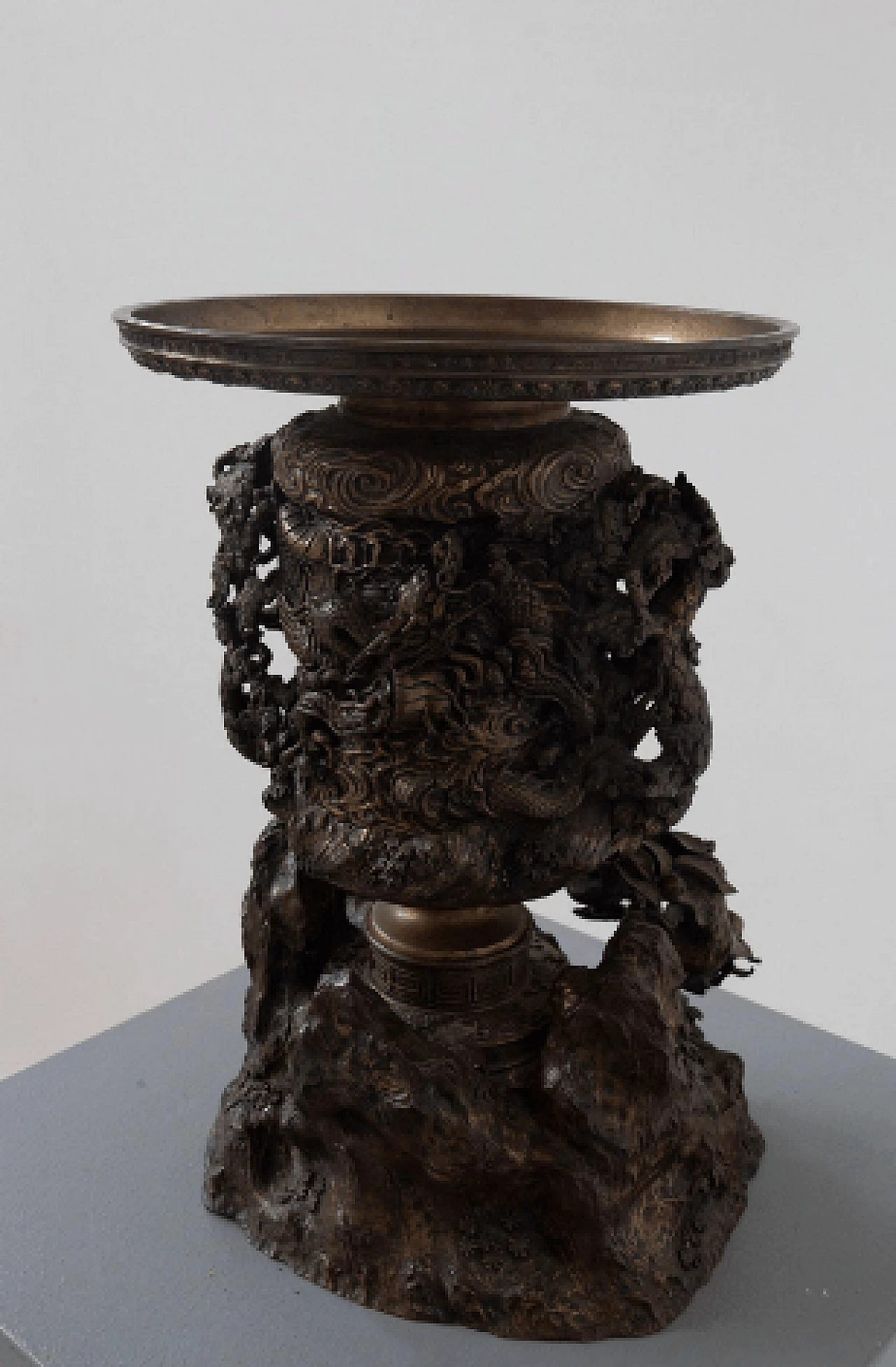 Bruciatore di incenso giapponese in bronzo patinato, '800 13
