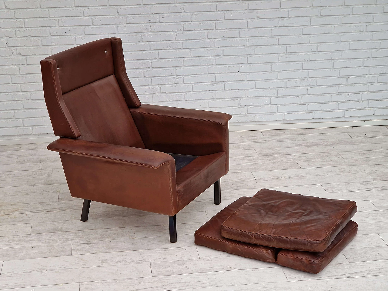 Danish leather armchair by Arne Vodder for Fritz Hansen, 1970s 1