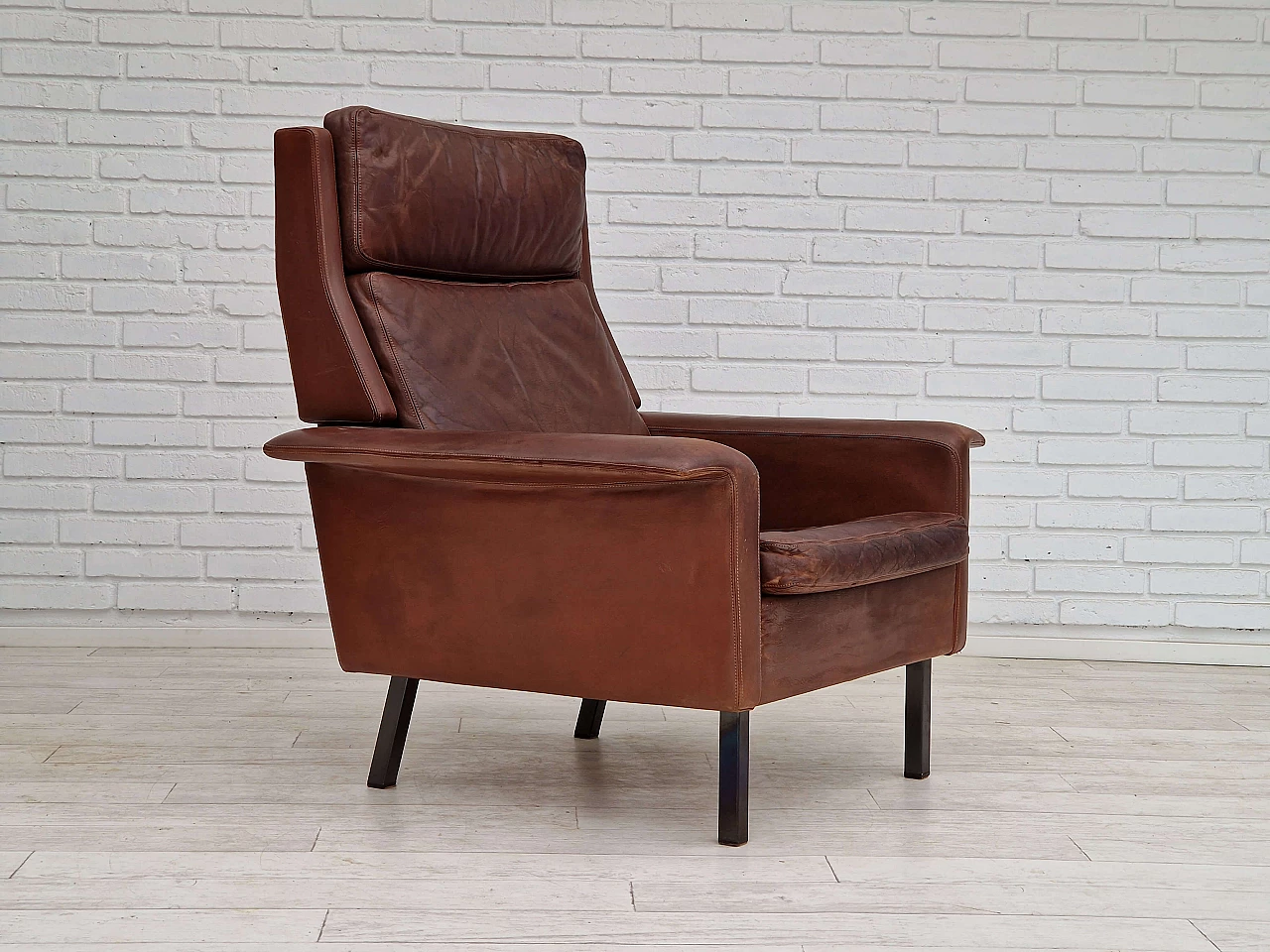 Danish leather armchair by Arne Vodder for Fritz Hansen, 1970s 2