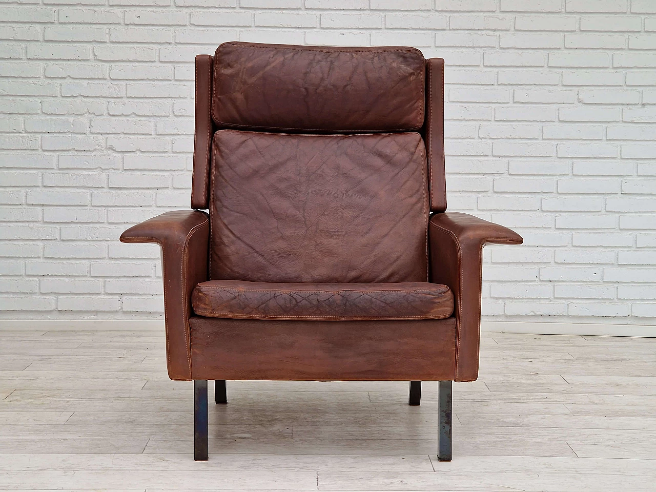 Danish leather armchair by Arne Vodder for Fritz Hansen, 1970s 4