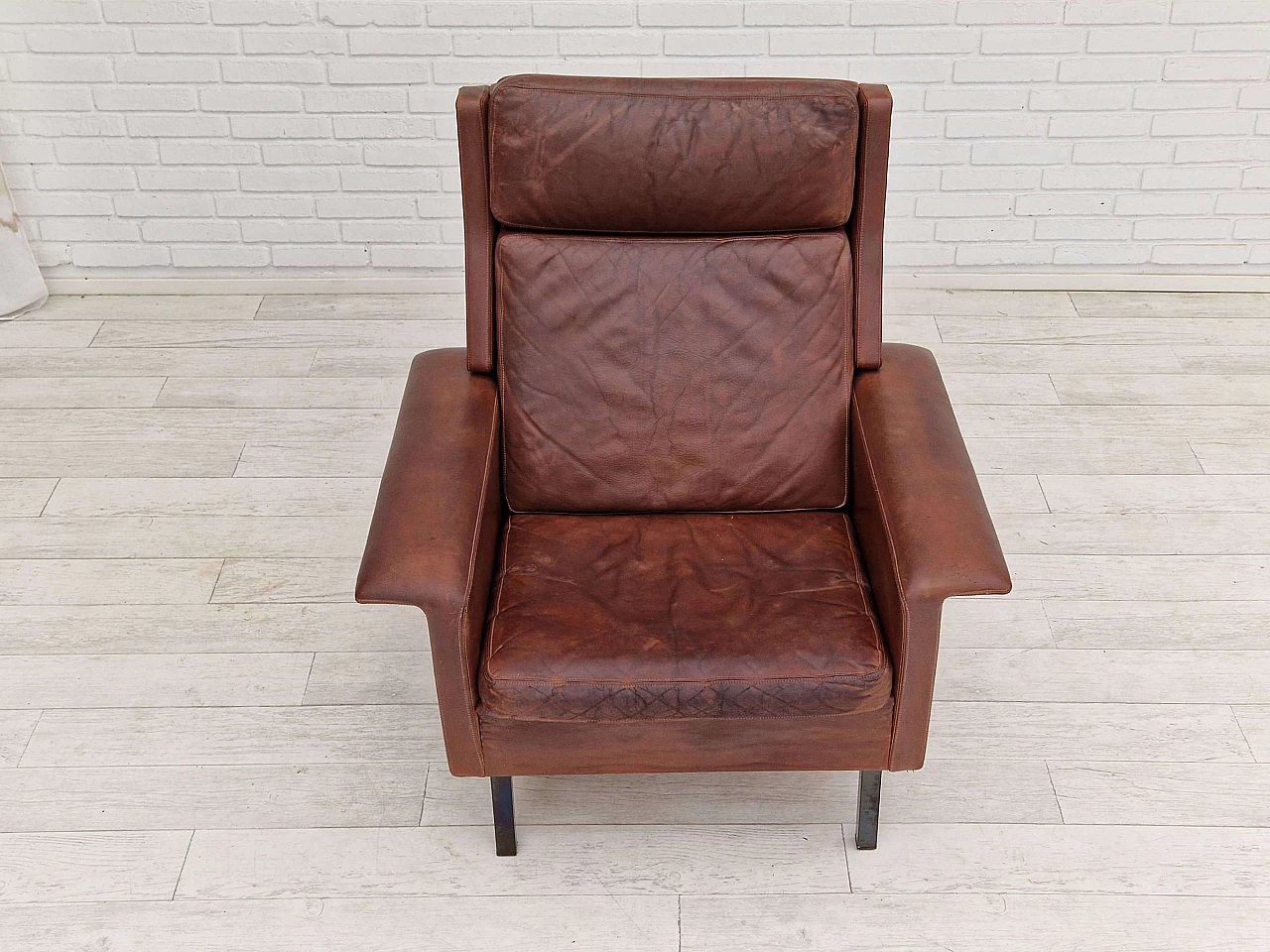 Danish leather armchair by Arne Vodder for Fritz Hansen, 1970s 5