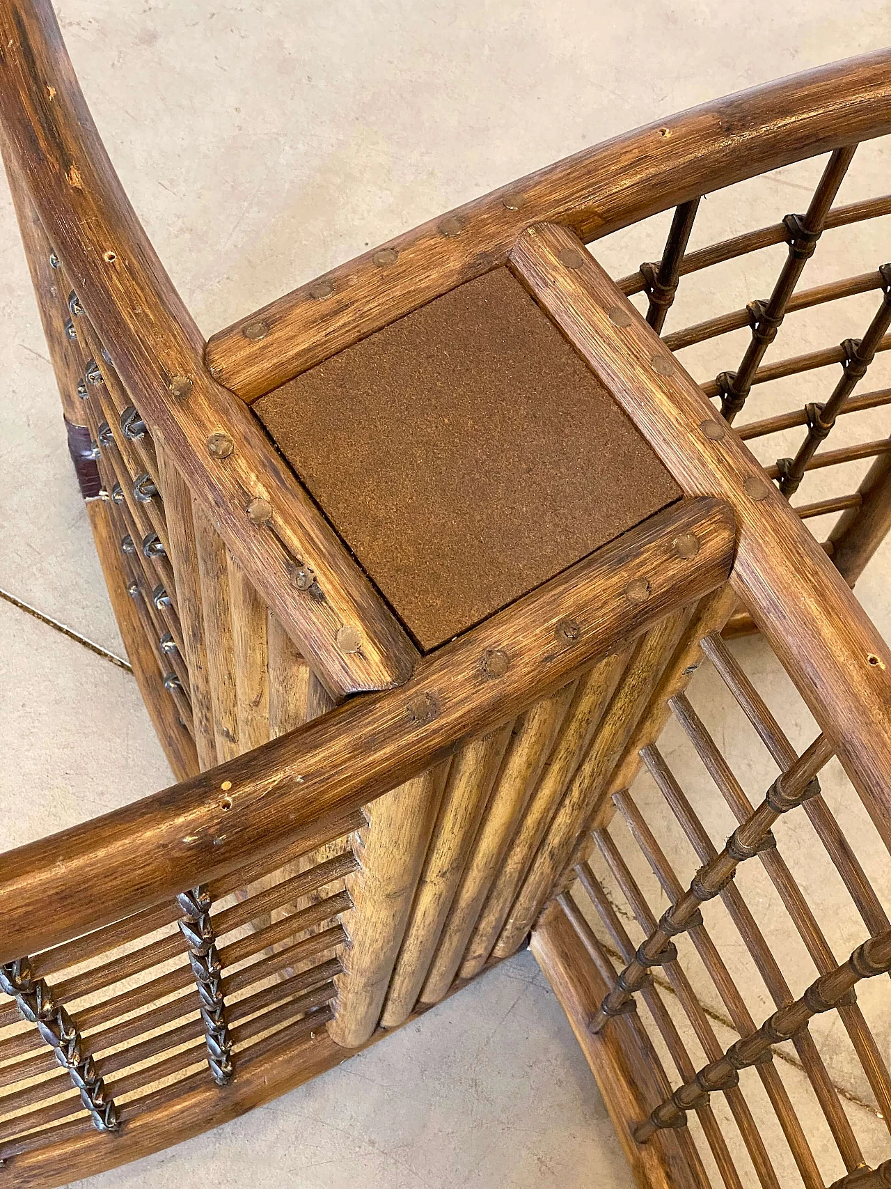 Bamboo and rush table with leather binding, 1970s 8