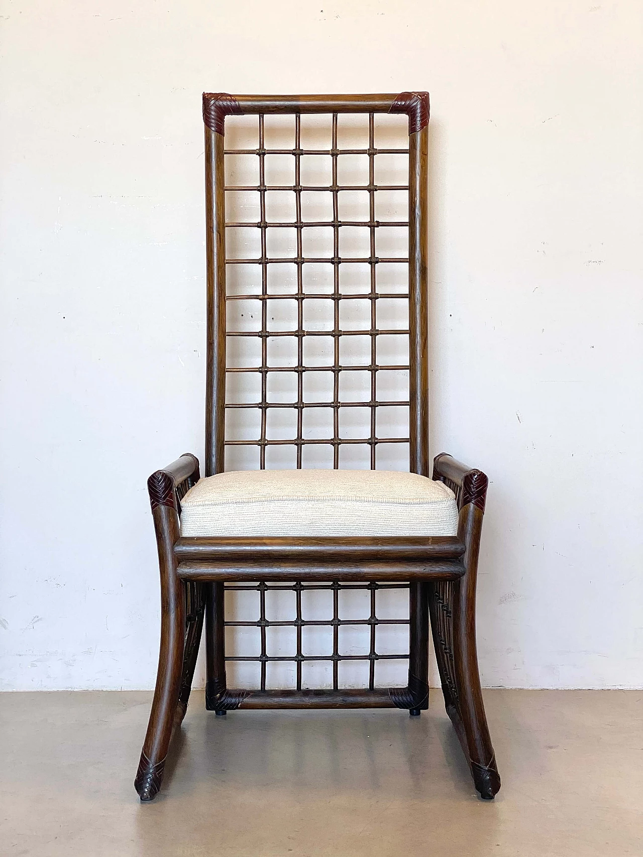 4 Bamboo and rush chairs with leather bindings, 1970s 4