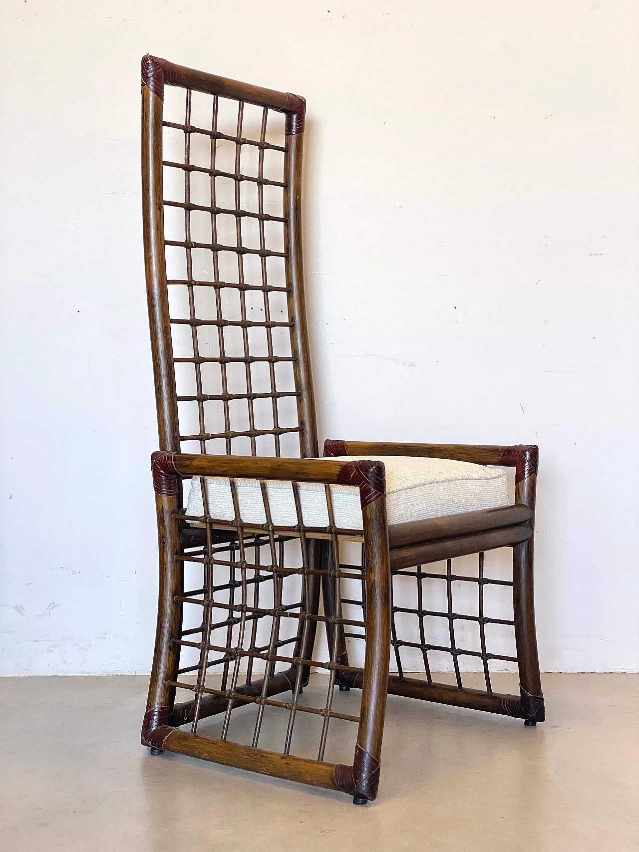4 Bamboo and rush chairs with leather bindings, 1970s 5