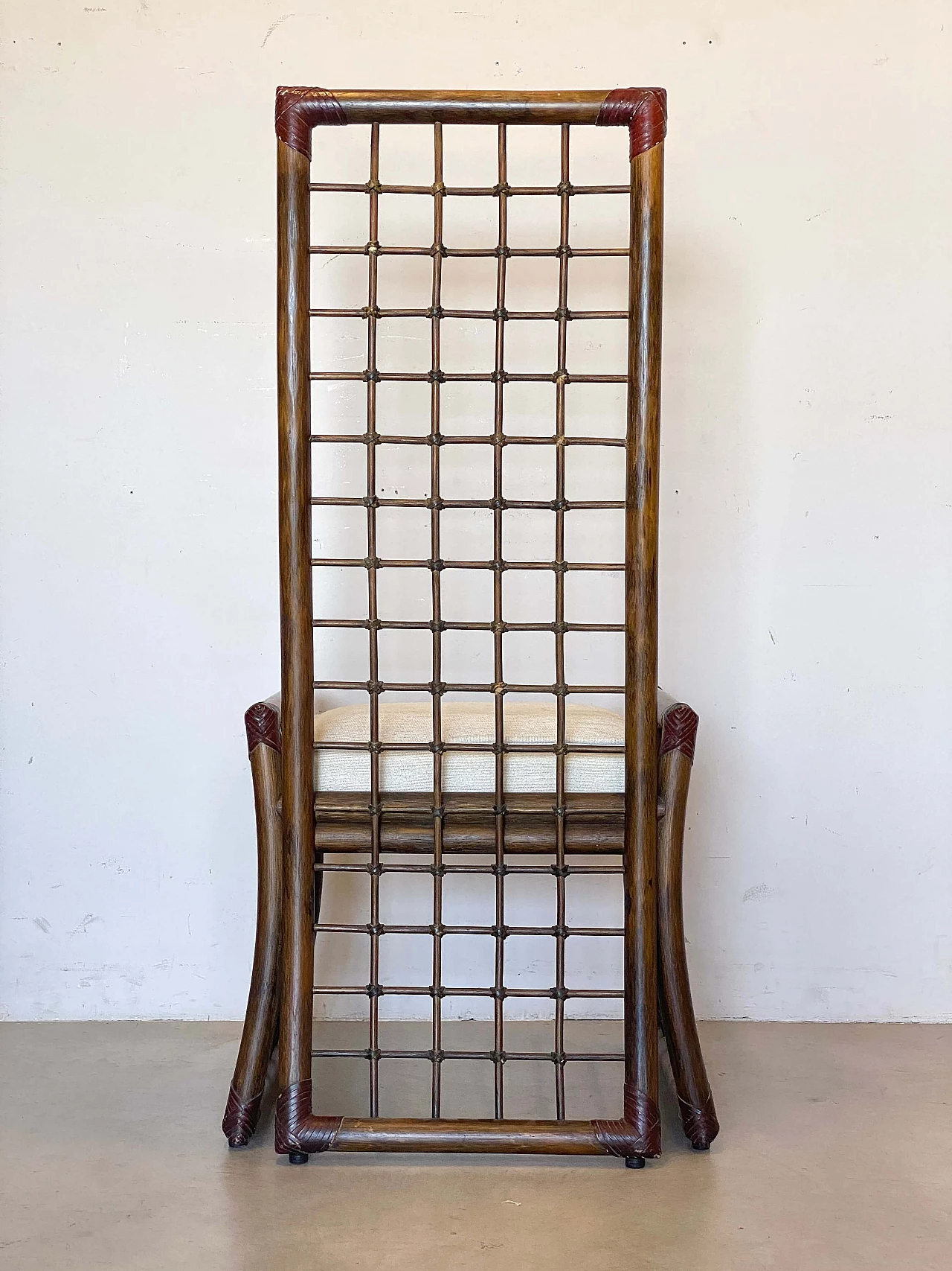 4 Bamboo and rush chairs with leather bindings, 1970s 7