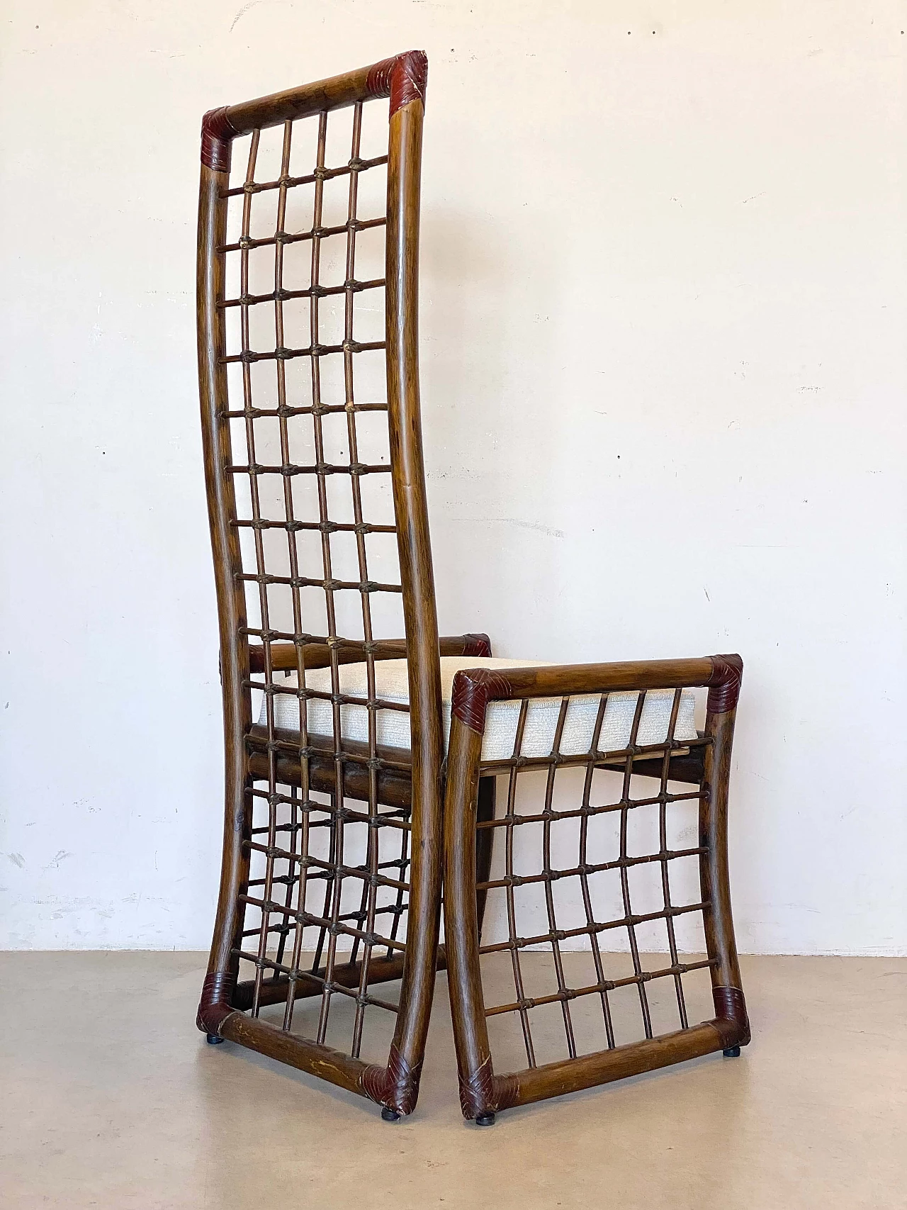 4 Bamboo and rush chairs with leather bindings, 1970s 8