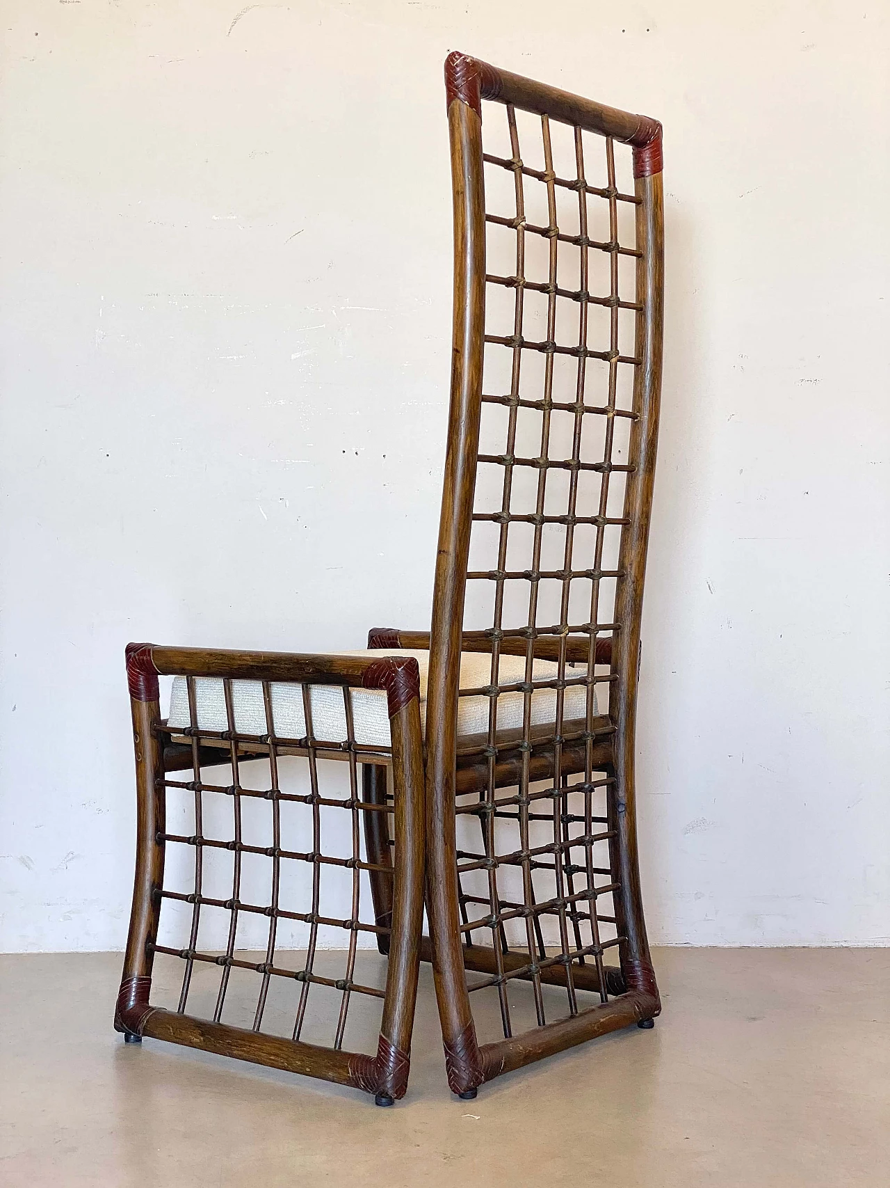 4 Bamboo and rush chairs with leather bindings, 1970s 9