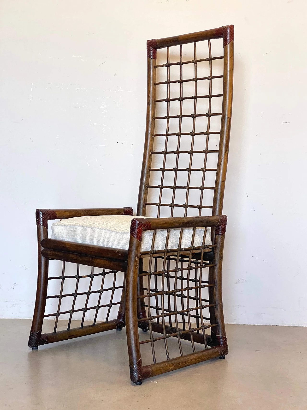 4 Bamboo and rush chairs with leather bindings, 1970s 10