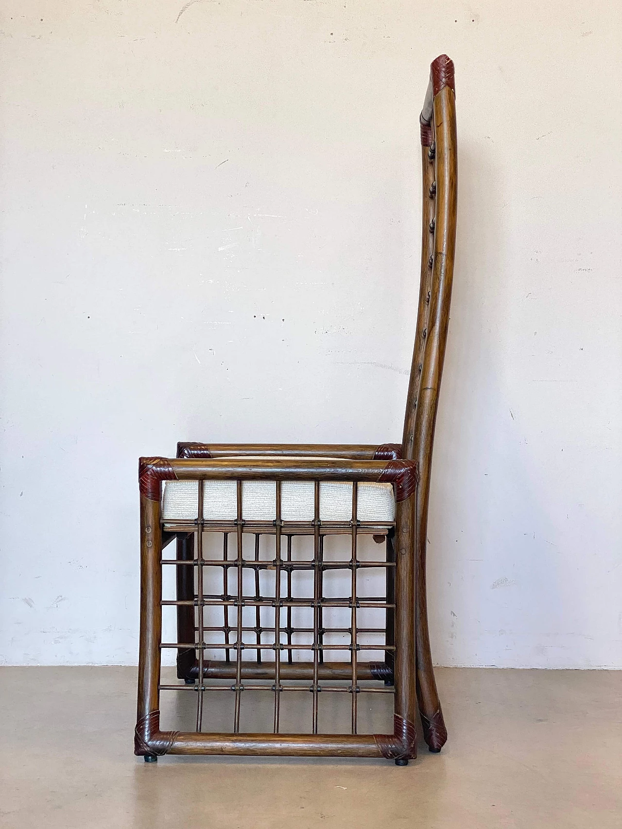 4 Bamboo and rush chairs with leather bindings, 1970s 11