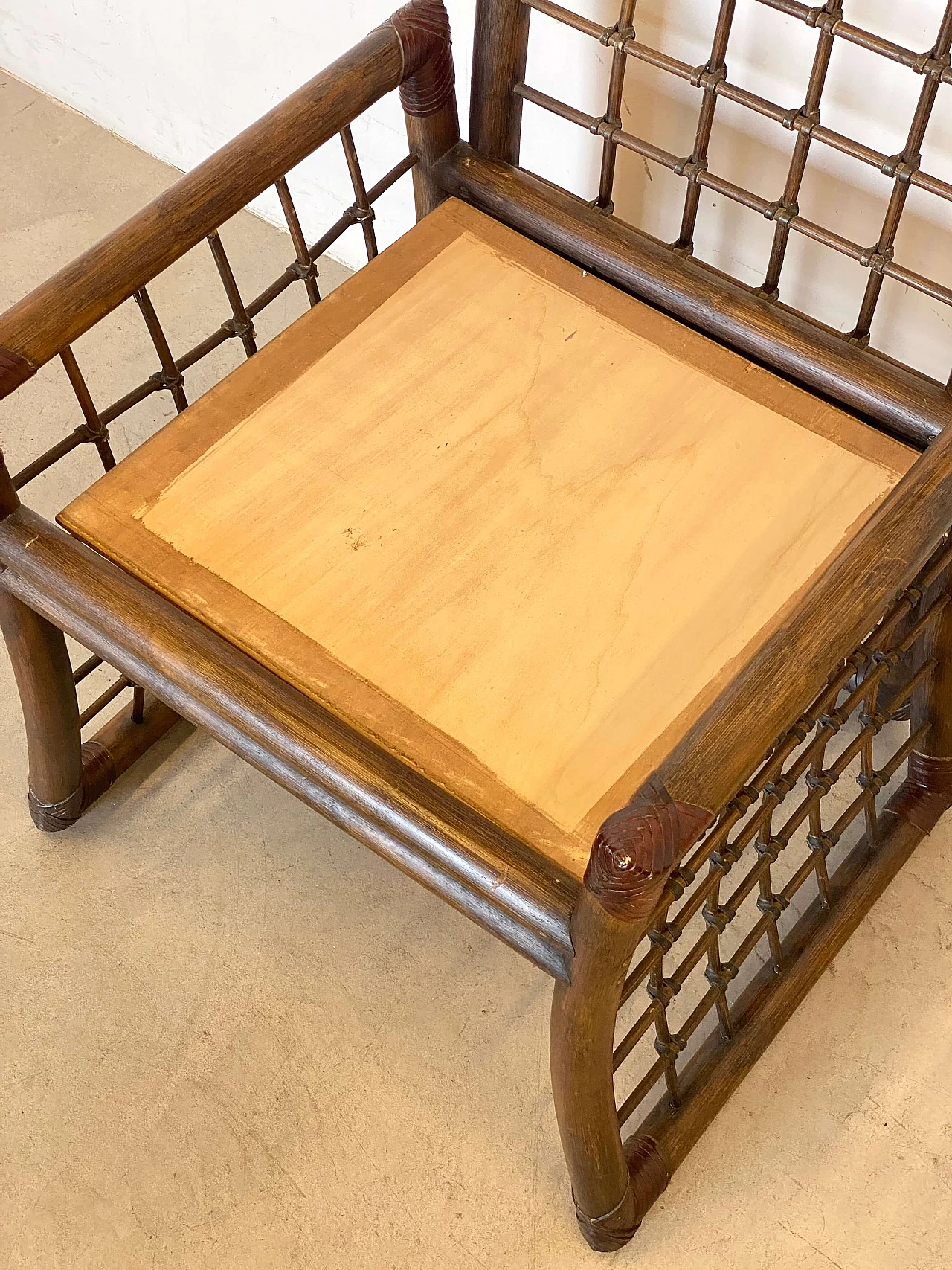 4 Bamboo and rush chairs with leather bindings, 1970s 15