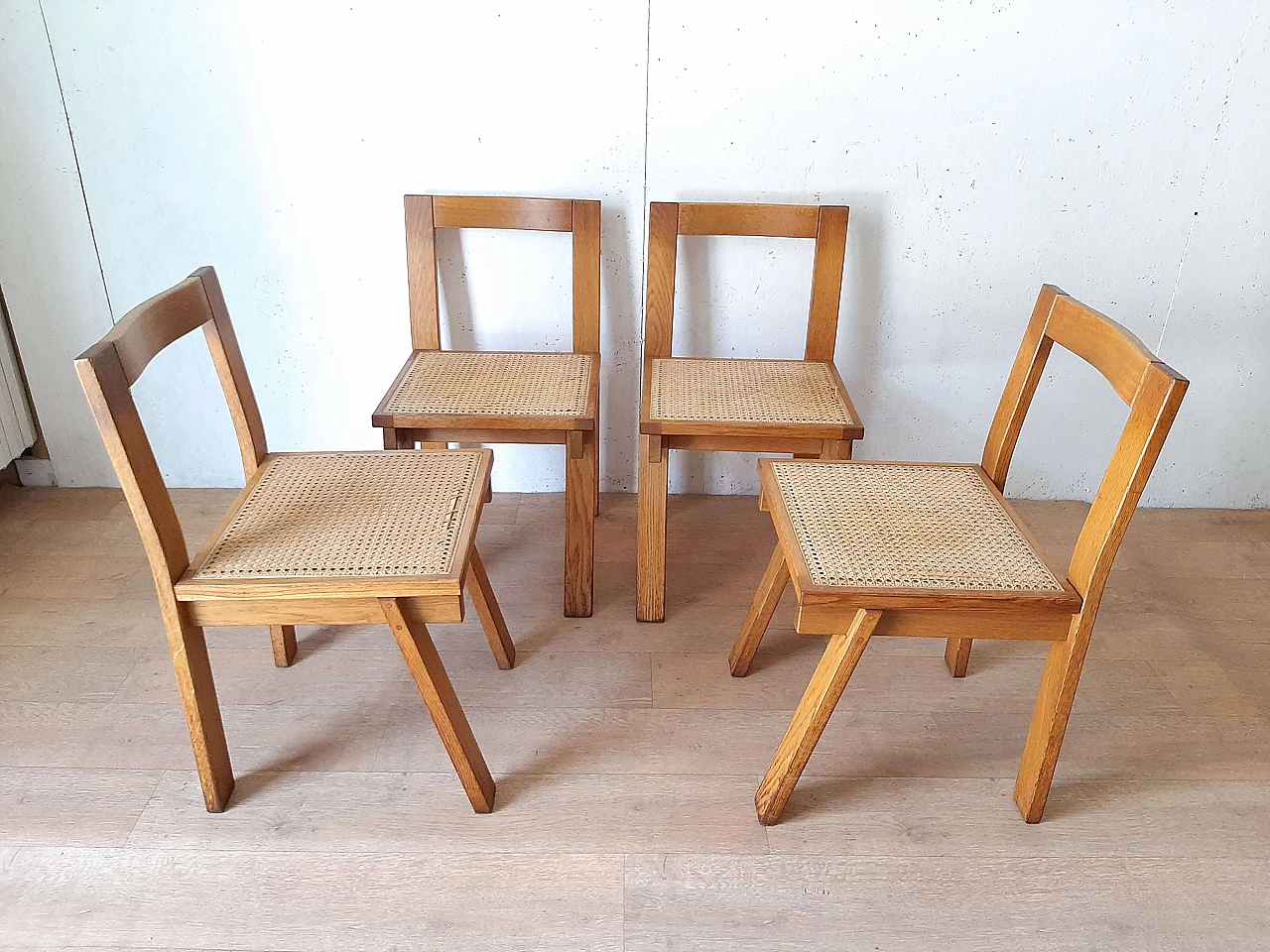 4 Oak chairs with Vienna straw seats, 1980s 1