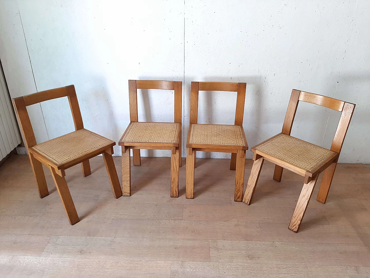 4 Oak chairs with Vienna straw seats, 1980s 2