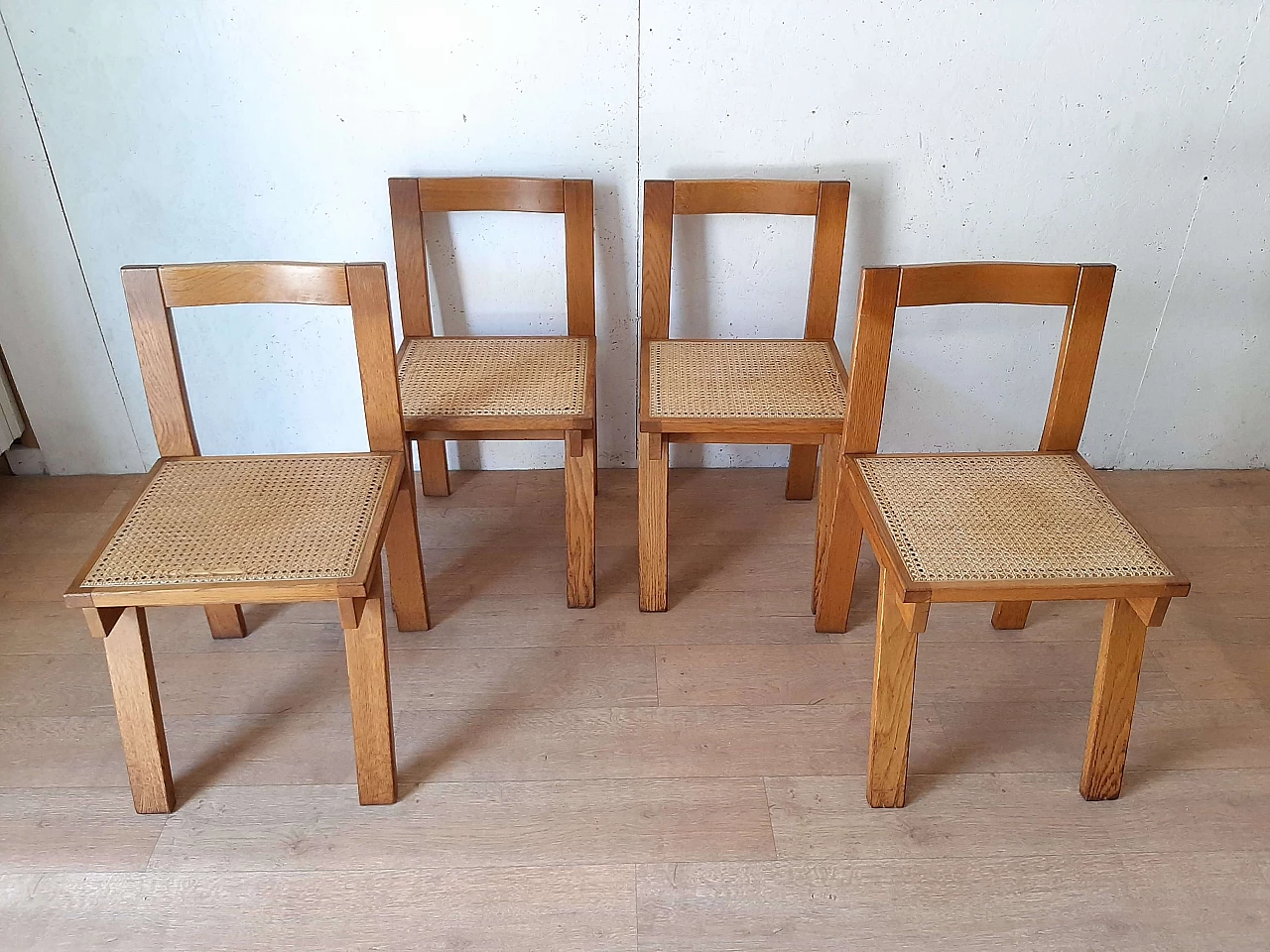 4 Oak chairs with Vienna straw seats, 1980s 3