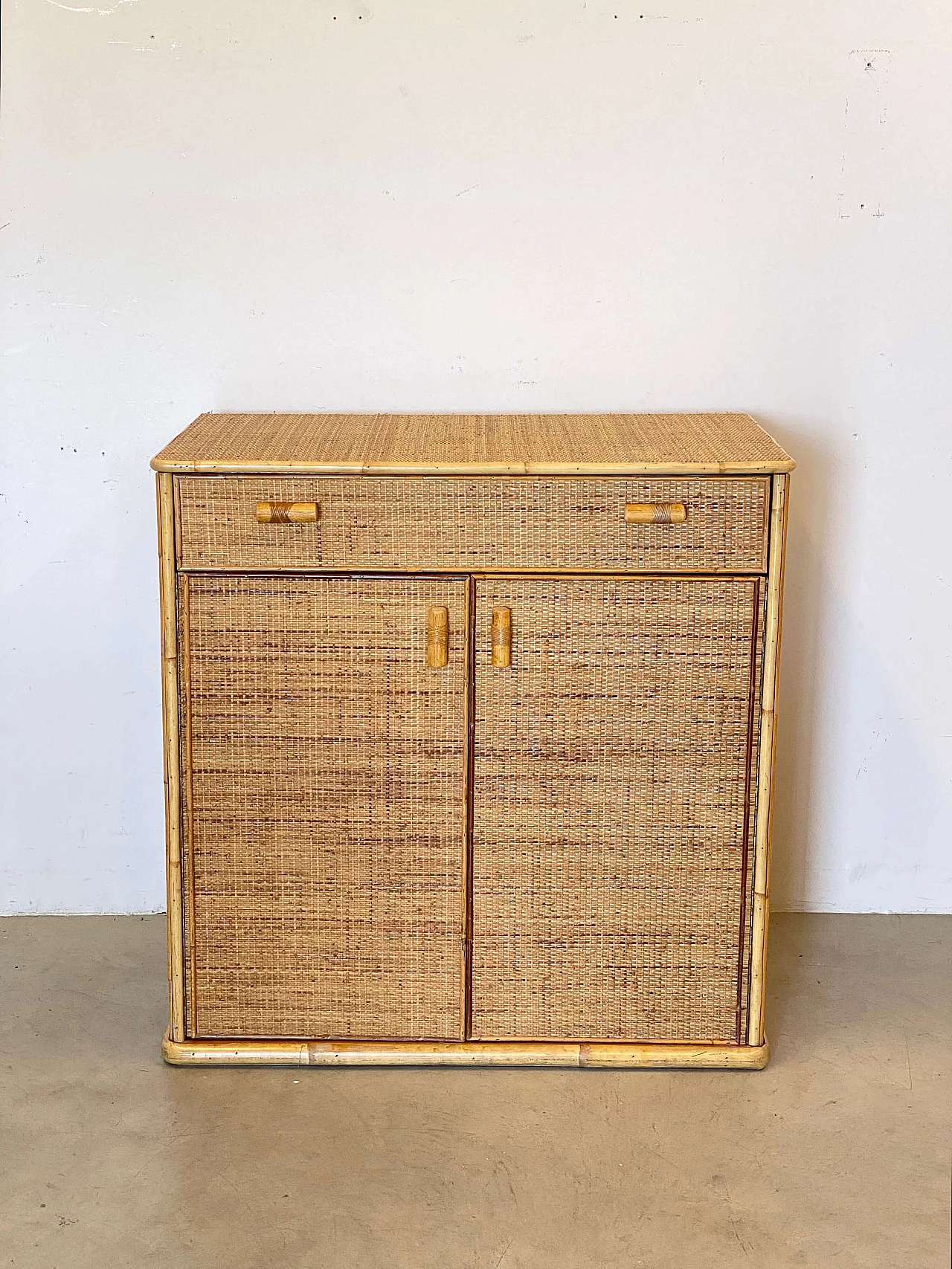Bamboo and wicker sideboard, 1980s 1