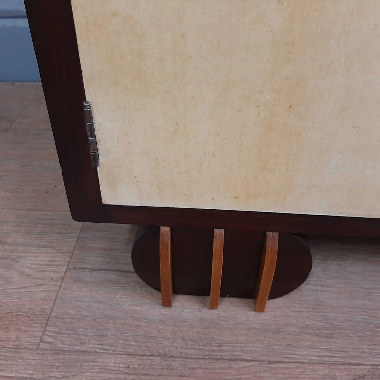 Credenza in legno nero e pergamena di Casa Moderna Genova, anni '40 7