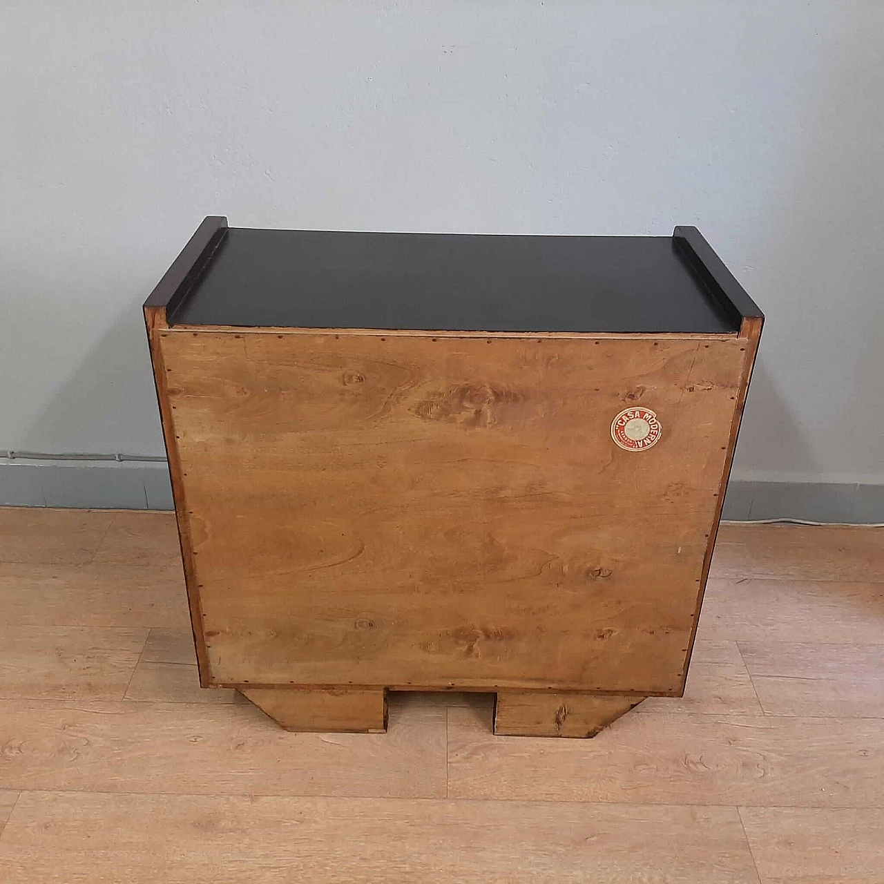 Credenza in legno nero e pergamena di Casa Moderna Genova, anni '40 11