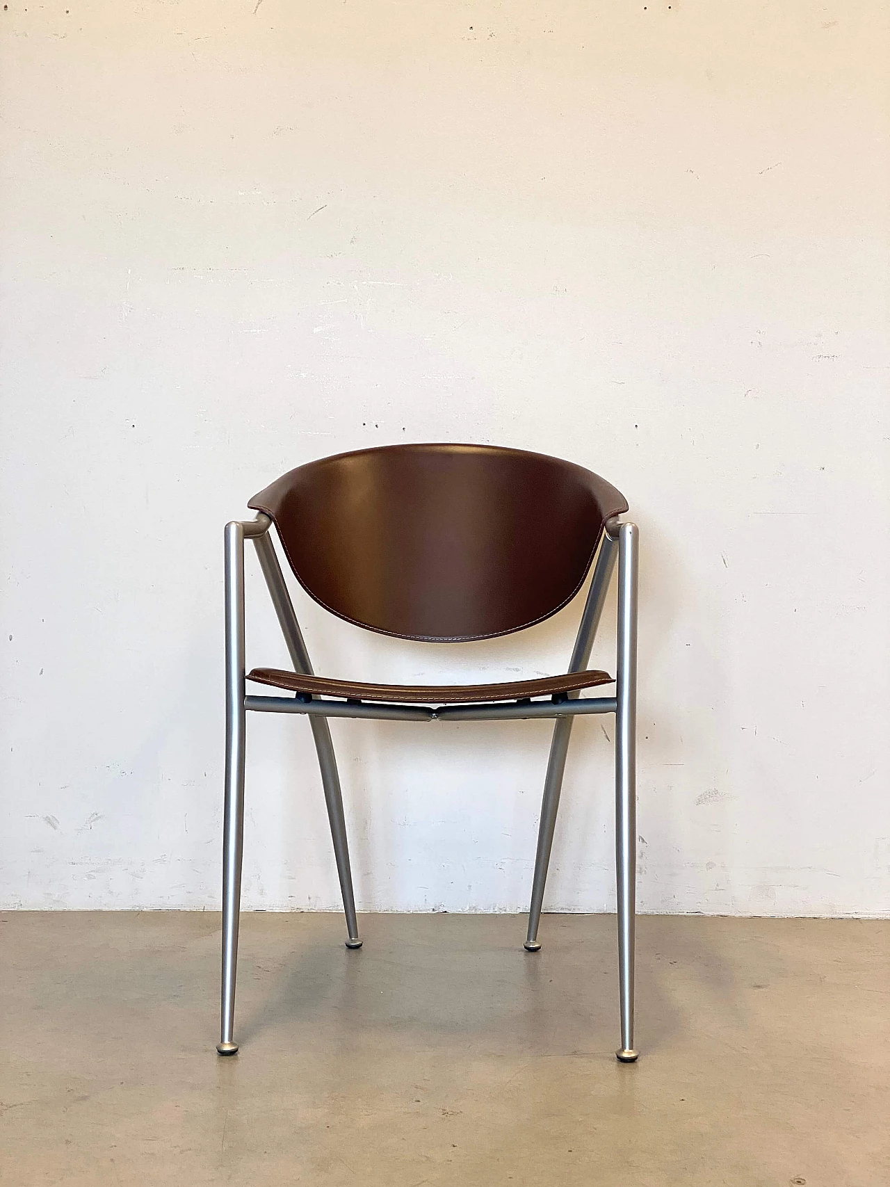 6 Varnished steel and leather chairs by Calligaris, 1990s 4