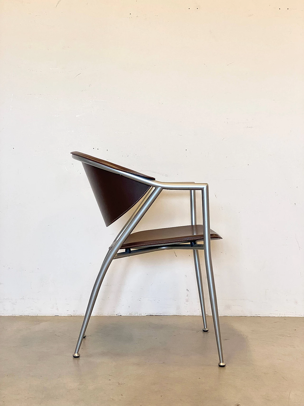 6 Varnished steel and leather chairs by Calligaris, 1990s 6