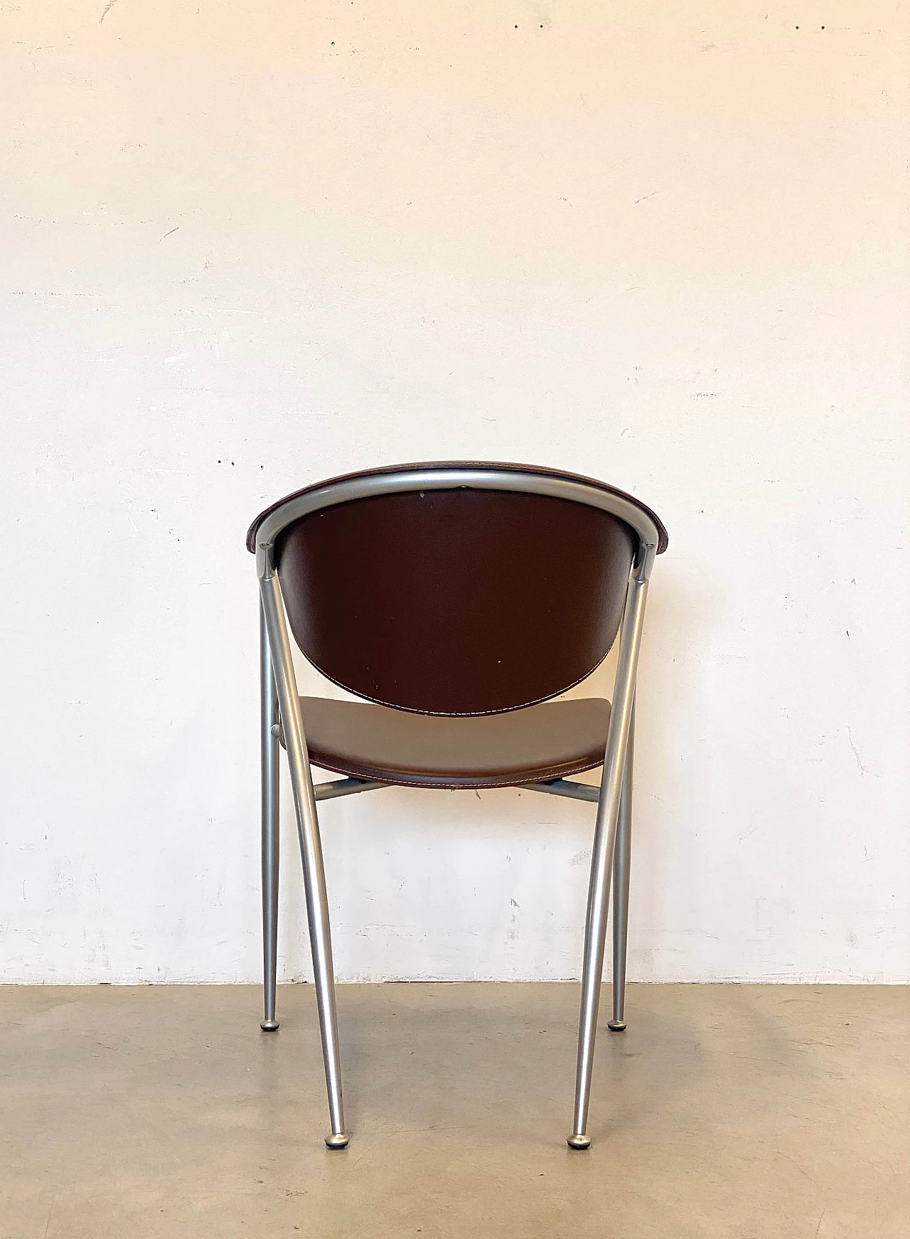 6 Varnished steel and leather chairs by Calligaris, 1990s 8