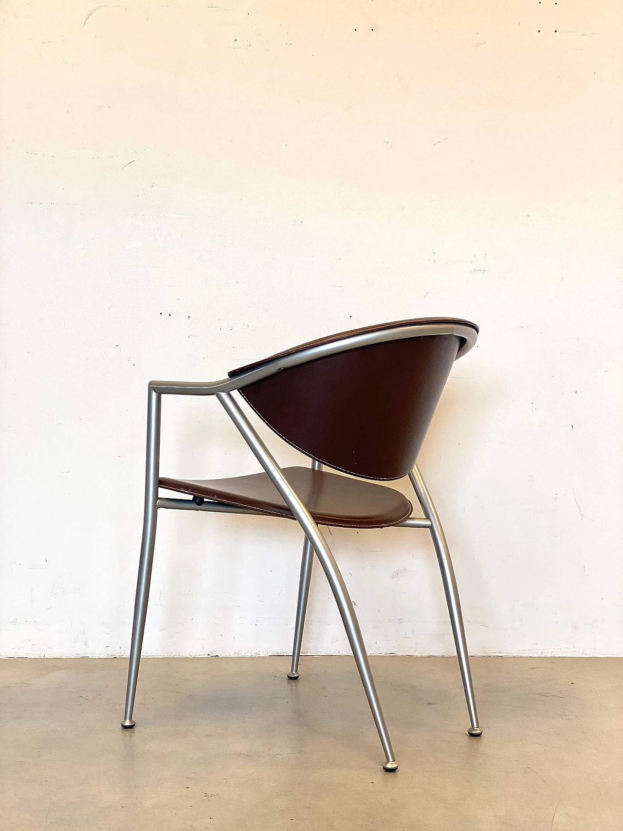 6 Varnished steel and leather chairs by Calligaris, 1990s 9