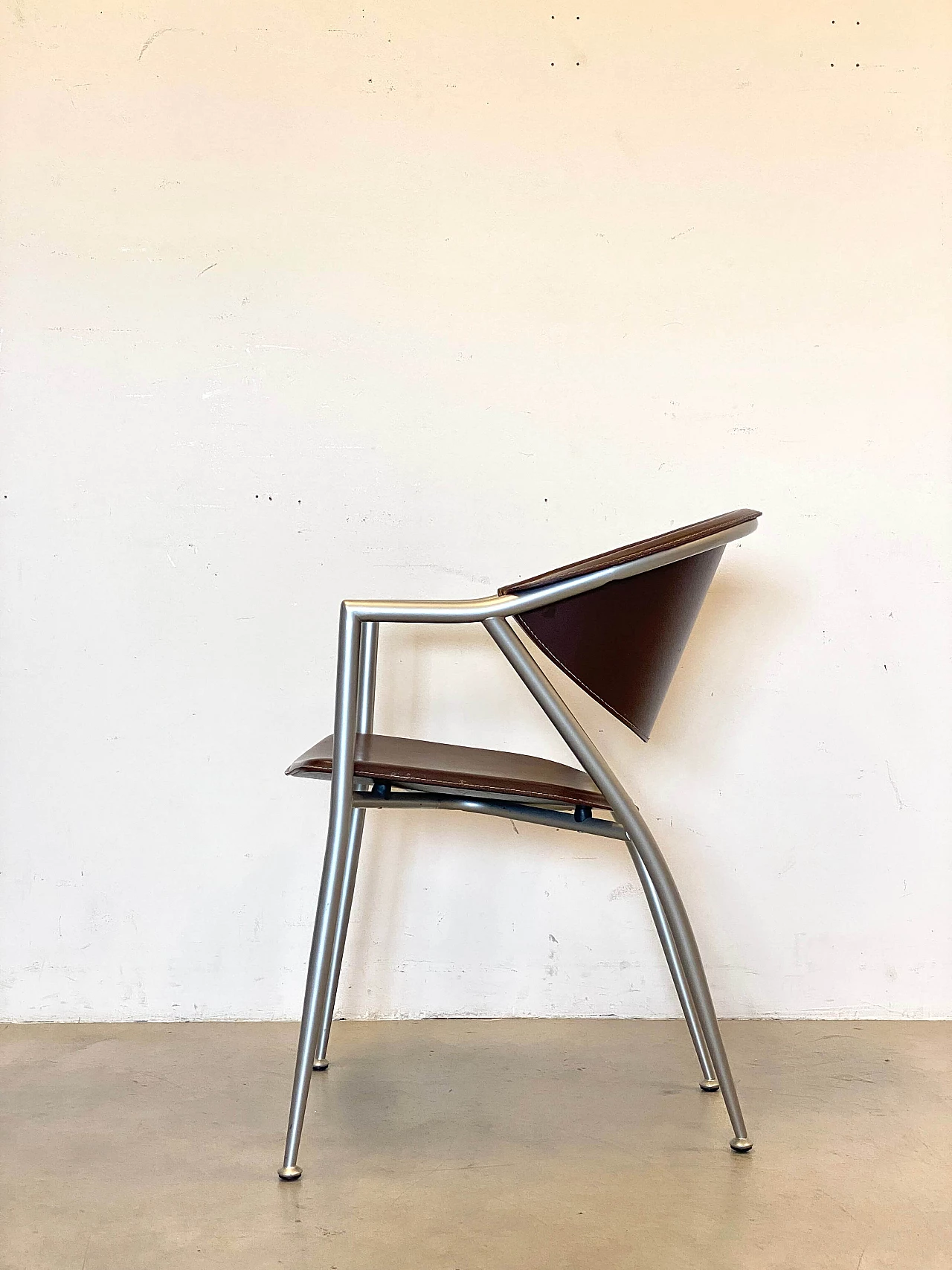 6 Varnished steel and leather chairs by Calligaris, 1990s 10