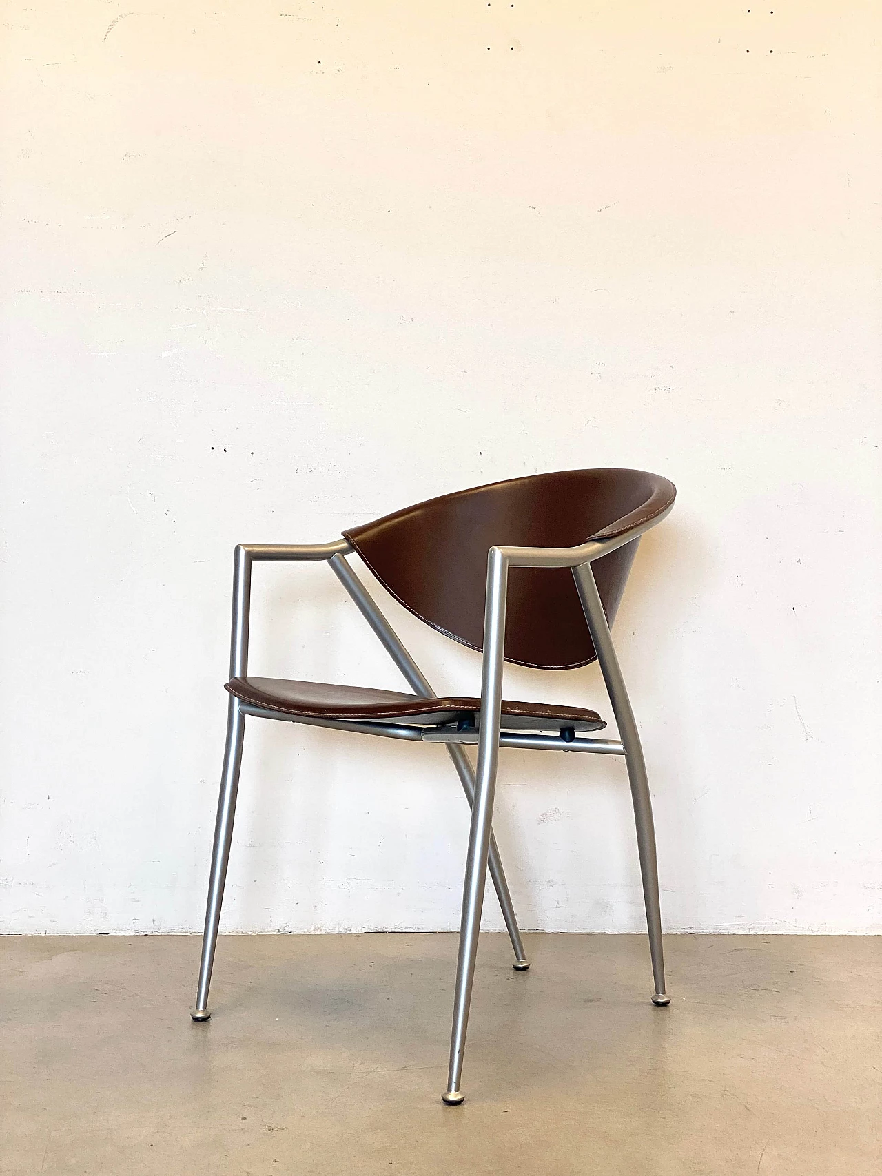 6 Varnished steel and leather chairs by Calligaris, 1990s 11