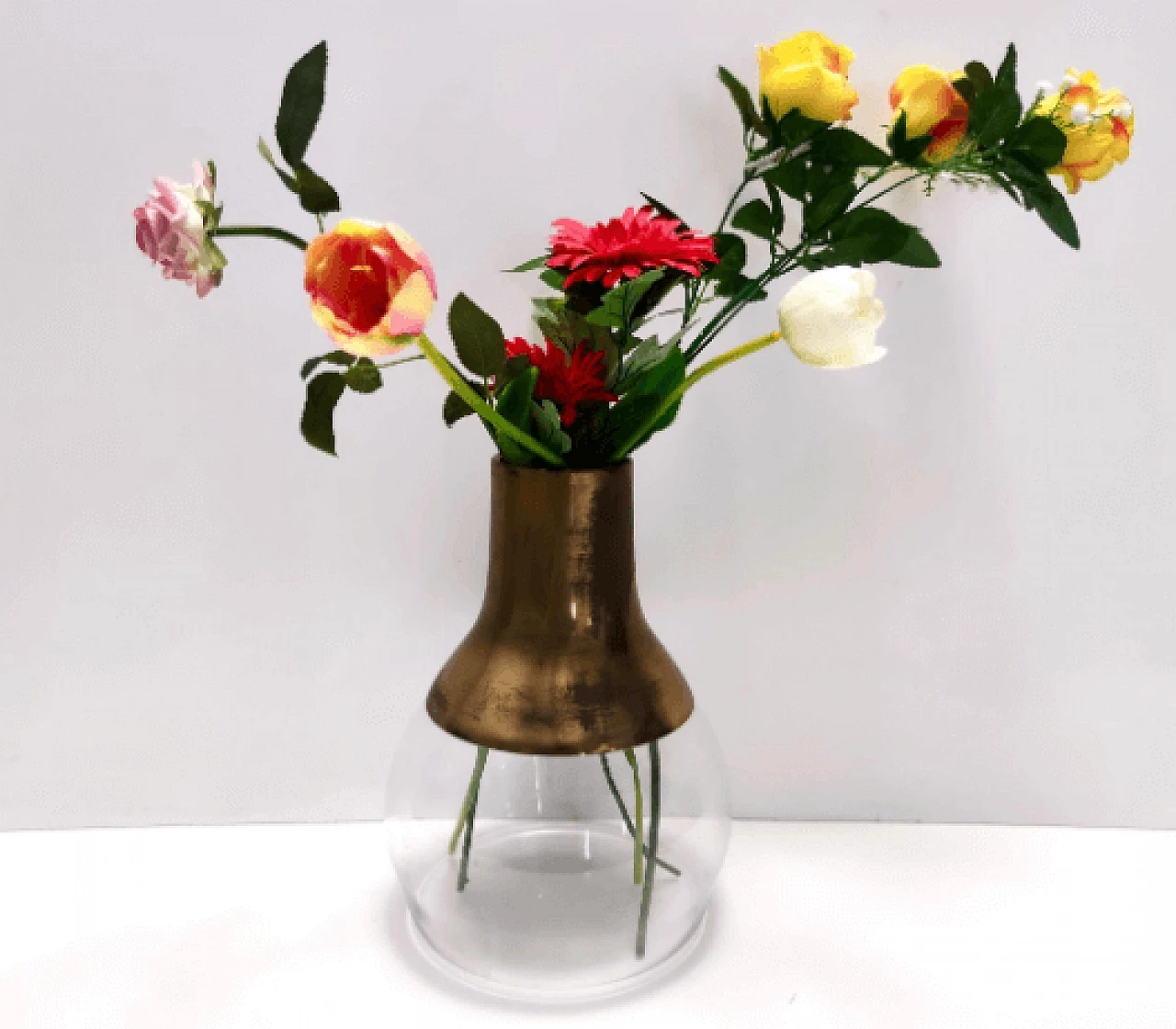 Glass and brass vase in the style of Max Ingrand, 1960s 2