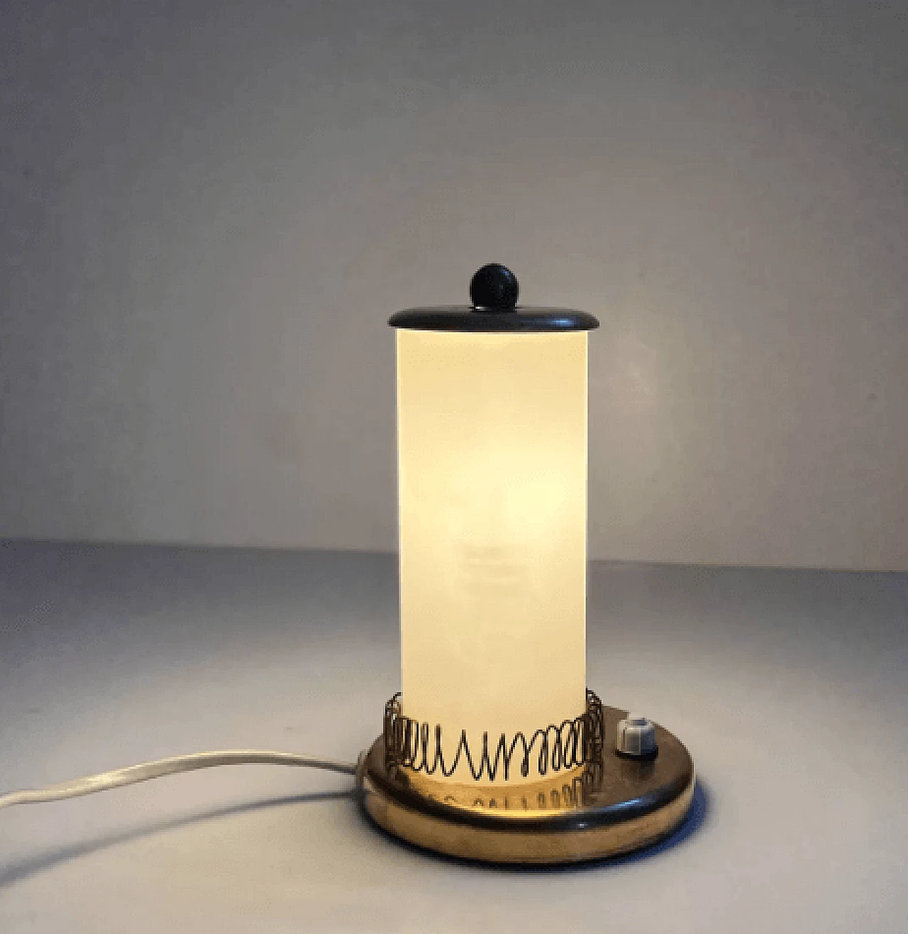 German Art Deco glass and brass table lamp, 1930s 3
