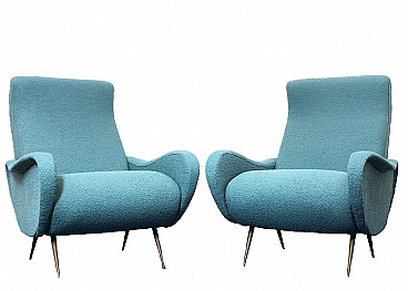 Pair of turquoise fabric Lady armchairs by Marco Zanuso, 1950s