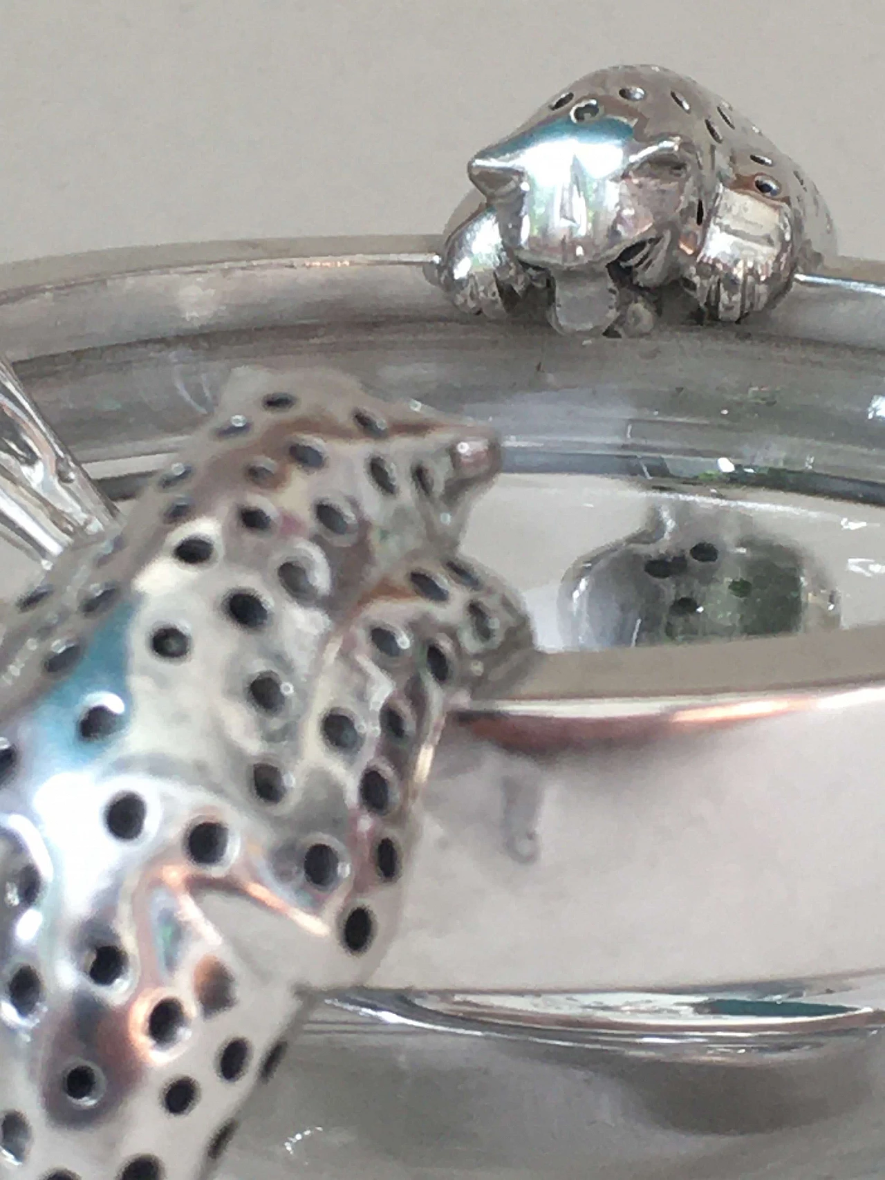 Glass and metal bowl and spoon with cheetahs 14