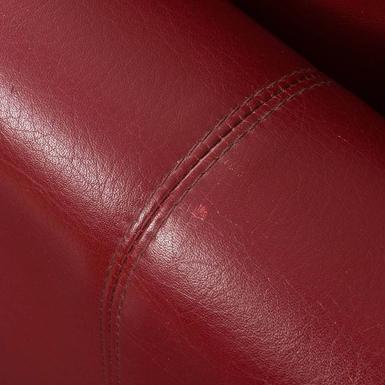 Three-seater burgundy aniline leather sofa, 1970s 8