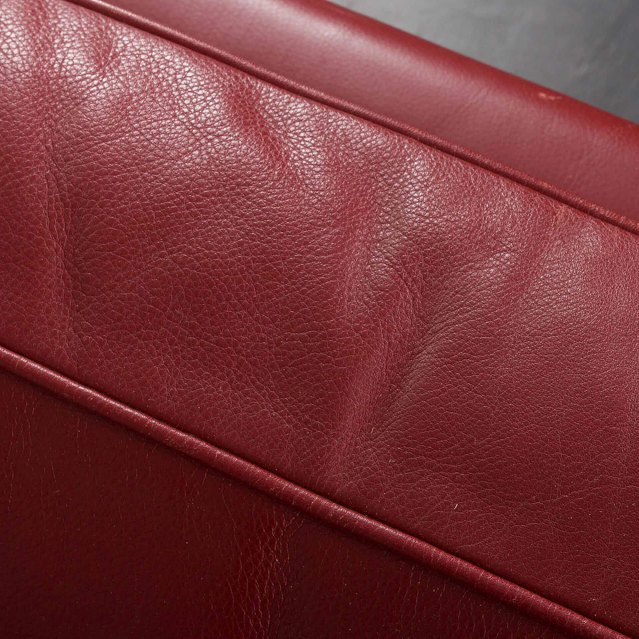 Three-seater burgundy aniline leather sofa, 1970s 9